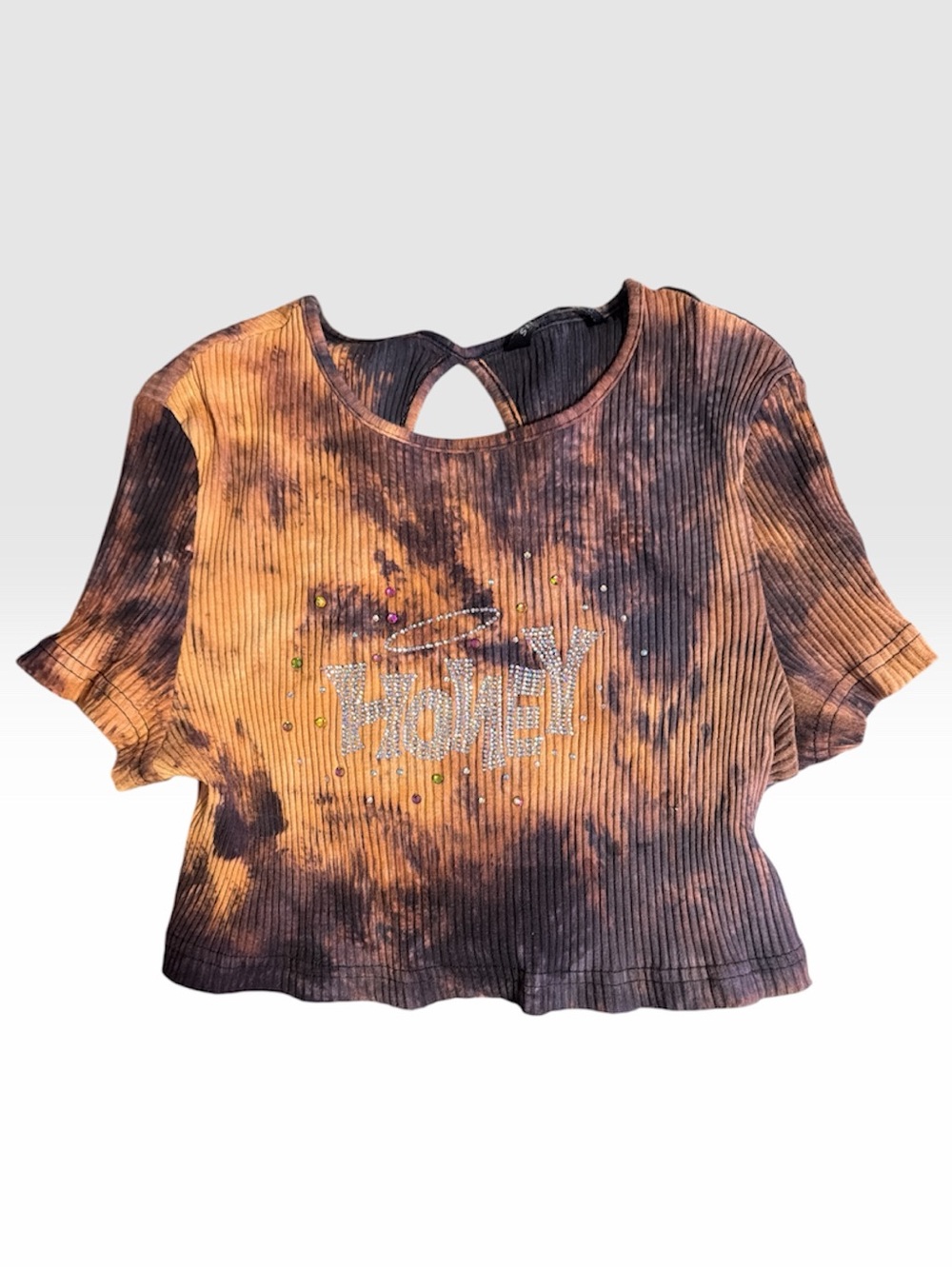 Ribbed Tie-Dye Stretchy “Honey” Crop Top in Orange and Black
